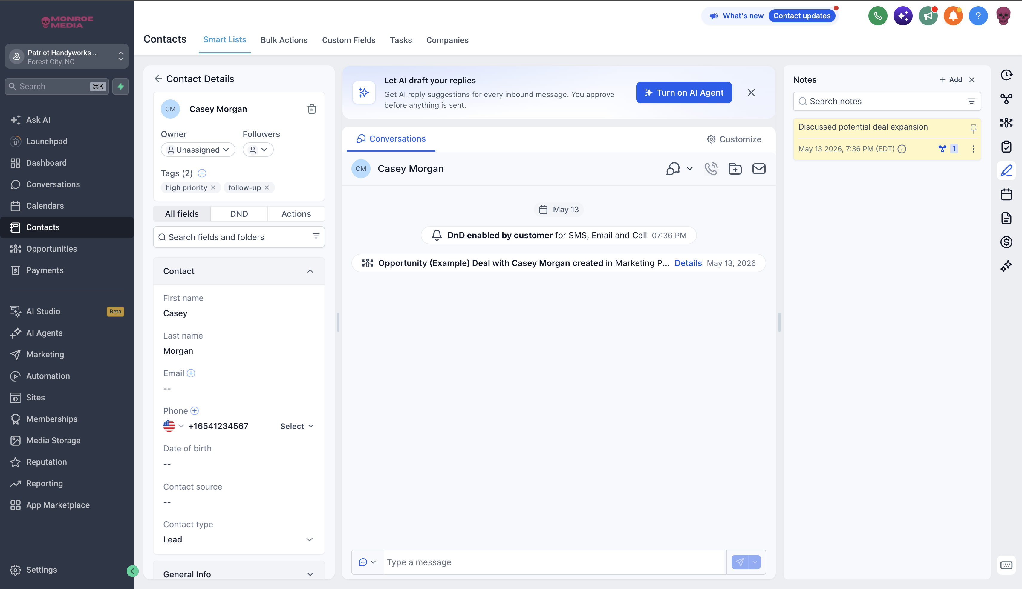 Monroe Media CRM dashboard